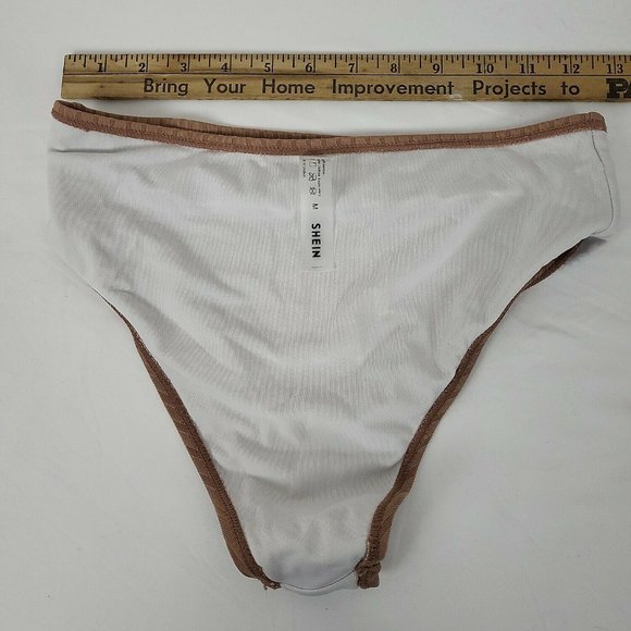 Shein Womens Tan Elastic‎ Waist Hipster Swim Bikini Bottom Size Medium - Picture 4 of 5